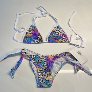 Animal Print Multicolor Blue White Bikini size medium NWT